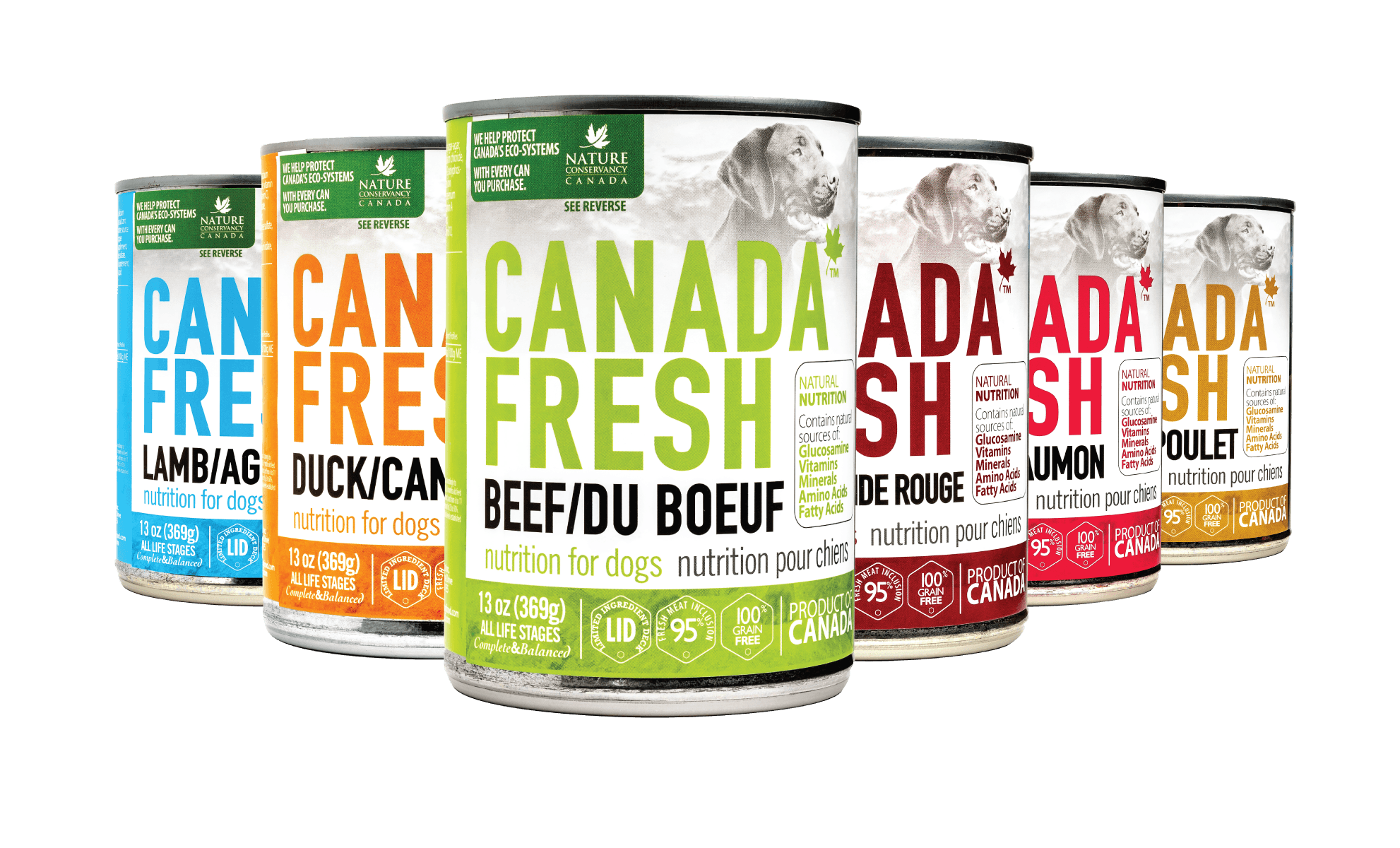 13 oz cans of all variants of the Canada Fresh dog range